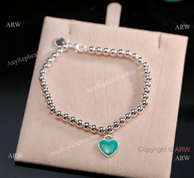 New! T I F F I NY & C o Green Heart Tag Bead Bracelet S925